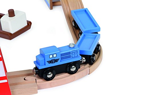 Conjunto ferrocarril ferrocarril de madera puerto de madera| Conjunto de 100 piezas con diversos accesorios