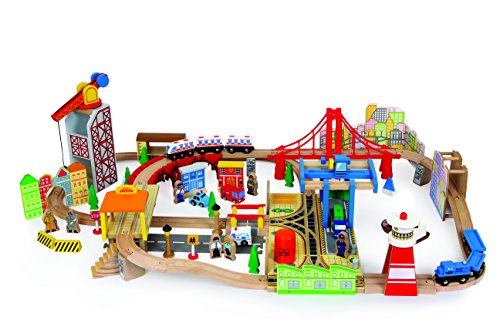 Conjunto ferrocarril ferrocarril de madera puerto de madera| Conjunto de 100 piezas con diversos accesorios