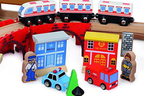 Conjunto ferrocarril ferrocarril de madera puerto de madera| Conjunto de 100 piezas con diversos accesorios