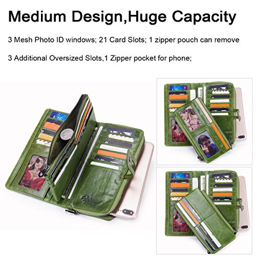 Contacts Cartera de Cremallera del Titular del teléfono de Secretaria del Secretario de Mujeres del Cuero Genuino (Verde)