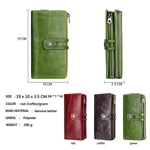 Contacts Cartera de Cremallera del Titular del teléfono de Secretaria del Secretario de Mujeres del Cuero Genuino (Verde)