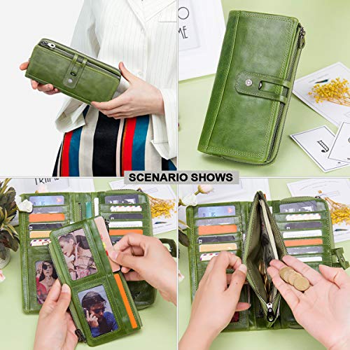 Contacts Cartera de Cremallera del Titular del teléfono de Secretaria del Secretario de Mujeres del Cuero Genuino (Verde)