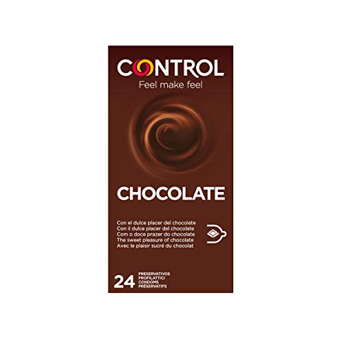 Control Chocolate - Caja de condones con aroma y sabor a chocolate, lubricados de color marrón, perfecta adaptabilidad, sexo seguro, 24 unidades