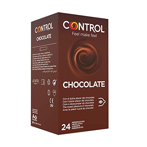 Control Chocolate - Caja de condones con aroma y sabor a chocolate, lubricados de color marrón, perfecta adaptabilidad, sexo seguro, 24 unidades