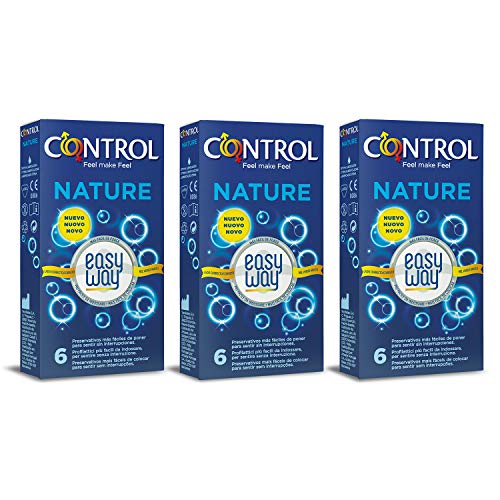 CONTROL Kit de 3 cajas de preservativos Nature Easy Way, 18 preservativos. Cada caja contiene 6 preservativos con una delicada lengüeta que permite desenrollarlo con un solo gesto