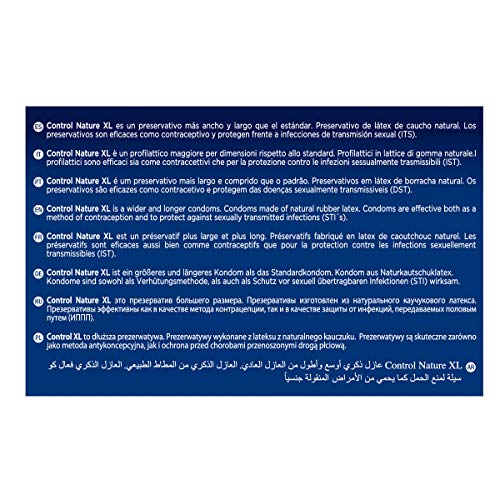 Control Nature XL Preservativos - Caja de condones tamaño más grande XL - Caja de 144 unidades (pack extra grande) - Gama placer natural, lubricados, perfecta adaptabilidad