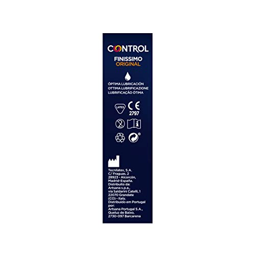 Control Preservativos Finissimo Original- Caja de condones muy finos, gama sensibilidad, lubricados, ajuste perfecto, sexo seguro, 12 unidades