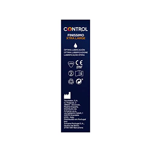 Control Preservativos Finissimo XL- Caja de condones super finos y extra grandes, gama sensibilidad, lubricados, ajuste perfecto, sexo seguro, 12 unidades