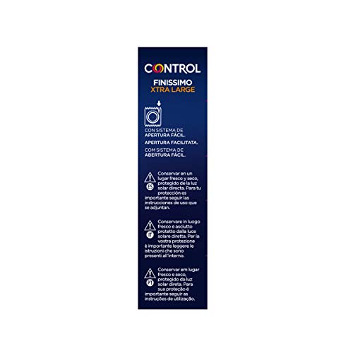 Control Preservativos Finissimo XL- Caja de condones super finos y extra grandes, gama sensibilidad, lubricados, ajuste perfecto, sexo seguro, 12 unidades