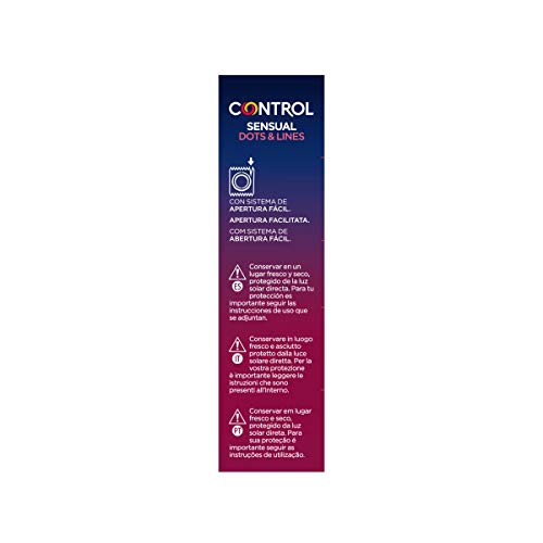 Control Preservativos Sensual Dots & Lines - Caja de condones, con puntos y estrías para la estimulación, lubricados y estriados, ajuste perfecto, sexo seguro, 12 unidades