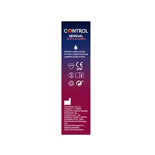 Control Preservativos Sensual Dots & Lines - Caja de condones, con puntos y estrías para la estimulación, lubricados y estriados, ajuste perfecto, sexo seguro, 12 unidades