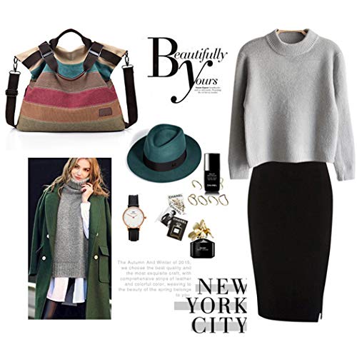 COOFIT Bolsos de Mujer, Bolso Bandolera Grandes Bolsos de Hombro Bolso Tote Bolso Shopper Multicolor Rayas La Lona De Los Totalizadores Bolsos Crossbody