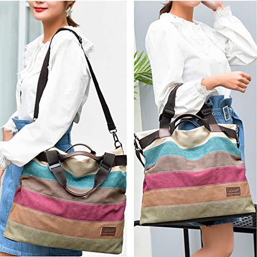 COOFIT Bolsos de Mujer, Bolso Bandolera Grandes Bolsos de Hombro Bolso Tote Bolso Shopper Multicolor Rayas La Lona De Los Totalizadores Bolsos Crossbody