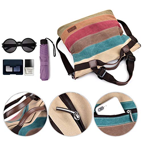 COOFIT Bolsos de Mujer, Bolso Bandolera Grandes Bolsos de Hombro Bolso Tote Bolso Shopper Multicolor Rayas La Lona De Los Totalizadores Bolsos Crossbody