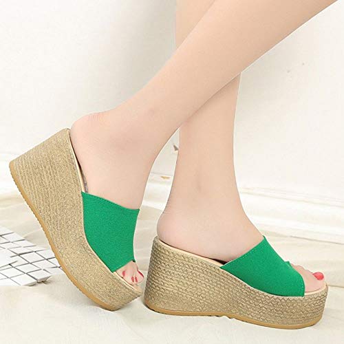 COOLCEPT Mujer Moda Mulas Tacón De Cuña Slides Sandalias Plataforma Verano Zapatos Tacon Alto Sandalias Sin Cordones Green Talla 34 Asian