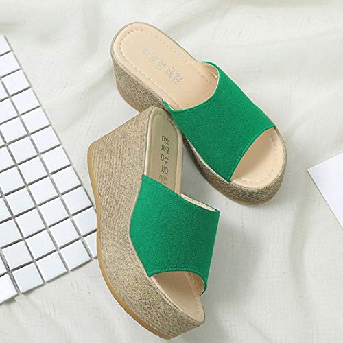 COOLCEPT Mujer Moda Mulas Tacón De Cuña Slides Sandalias Plataforma Verano Zapatos Tacon Alto Sandalias Sin Cordones Green Talla 34 Asian