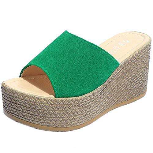 COOLCEPT Mujer Moda Mulas Tacón De Cuña Slides Sandalias Plataforma Verano Zapatos Tacon Alto Sandalias Sin Cordones Green Talla 34 Asian
