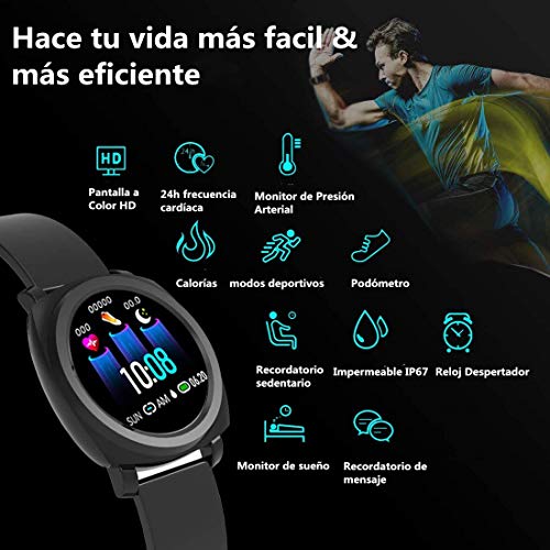 COOLEAD Smartwatch Reloj Inteligente Bluetooth, Pulsera de actividad Inteligente unisex con Monitor de Presión Arterial, Rastreador de Ejercicios y Podómetro de Calorías, para Android y iOS