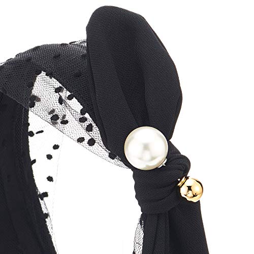 COOLSTEELANDBEYOND Hipster Boho élégante Negro Lazo Perla Cabello Aro Diadema Bandas Bandana Cabeza Cabello Corona con Puntos Encaje