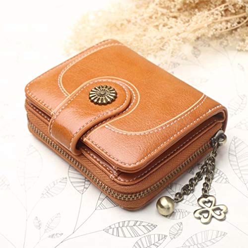Coopay Monedero pequeño compacto Mini billetera de cuero PU para mujer, Regalo de niña adolescente, Titular inteligente Hoja de embrague Monedero Titular Tarjeta con Mandala magnético,Marrón