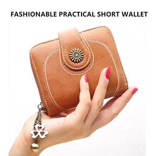 Coopay Monedero pequeño compacto Mini billetera de cuero PU para mujer, Regalo de niña adolescente, Titular inteligente Hoja de embrague Monedero Titular Tarjeta con Mandala magnético,Marrón