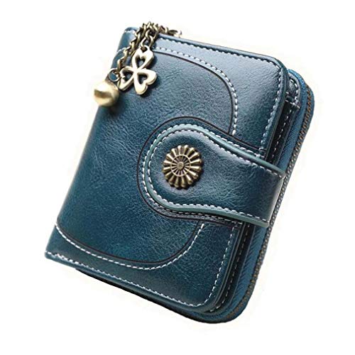 Coopay Monedero pequeño compacto Mini billetera de cuero PU para mujer, Regalo de niña adolescente, Titular inteligente Hoja de embrague Monedero Titular Tarjeta con Mandala magnético Azul marino