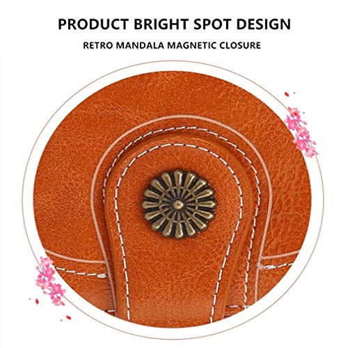 Coopay Monedero pequeño compacto Mini billetera de cuero PU para mujer, Regalo de niña adolescente, Titular inteligente Hoja de embrague Monedero Titular Tarjeta con Mandala magnético,Marrón