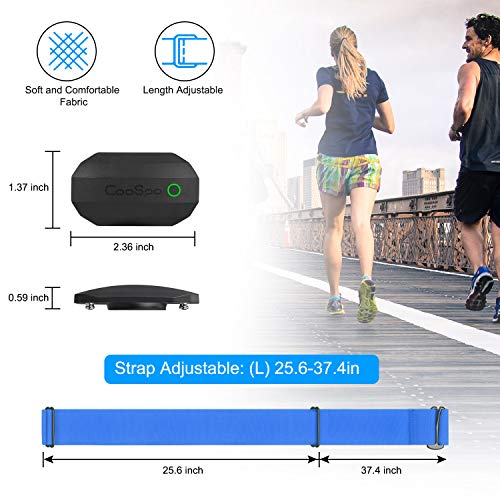 CooSpo Frecuencia Cardíaca Bluetooth Banda Monitor Sensor de Frecuencia Cardíaca Deportivo Ant+ para Garmin Wahoo Suunto Polar UA Run -SB-BU…