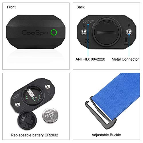 CooSpo Frecuencia Cardíaca Bluetooth Banda Monitor Sensor de Frecuencia Cardíaca Deportivo Ant+ para Garmin Wahoo Suunto Polar UA Run -SB-BU…