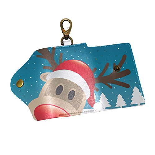 COOSUN - Funda de piel con diseño de reno, con forma de nariz roja, con 6 ganchos y 2 ranuras para hombres y mujeres