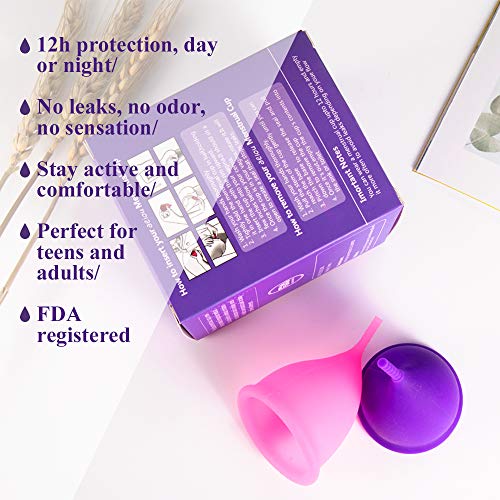 Copa menstrual - 12h Protección día y noche - Reusable Soft Comfortable Period Cup (Rosado, Grande)