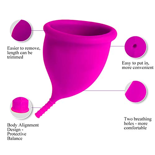 Copa menstrual - 12h Protección día y noche - Reusable Soft Comfortable Period Cup (Rosado, Grande)