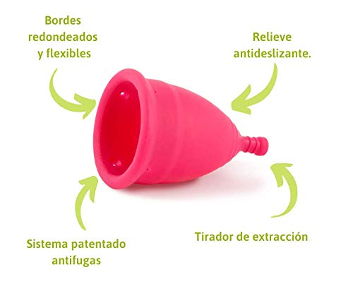 Copa Menstrual Ecológica - Talla M - Sistema antigoteo patentado- Fabricada en España -Con bolsa de algodón ecológico- Sin siliconas o alérgenos