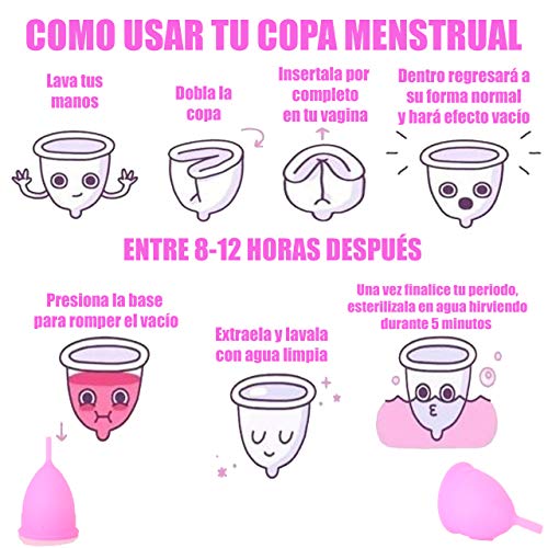 Copa menstrual Inrop Recomendada para nuevas usuarias con Bolsa de regalo e Instrucciones en español  Talla S y Triple certificado de calidad