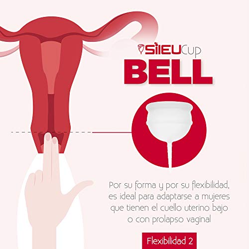 Copa Menstrual Sileu Bell para Cérvix Bajo - Copa Menstrual Suave de Iniciación con Bolsa de Regalo - Silicona de Grado Quirúrgico Aprobada por la FDA - Talla S