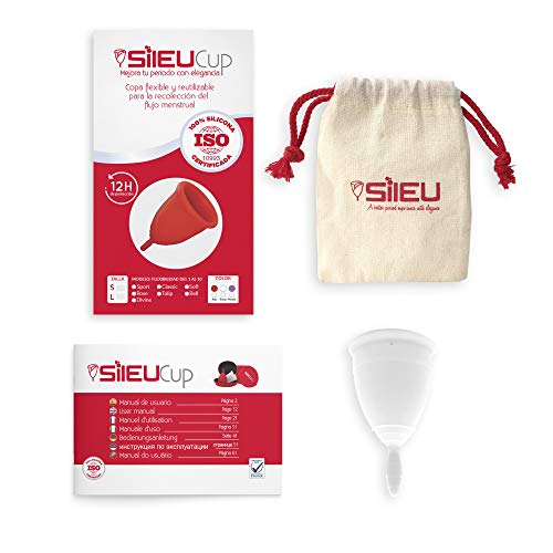 Copa Menstrual Sileu Cup Classic - Alternativa ecológica y natural a tampones y compresas - Bolsa de regalo - Talla L, Transparente