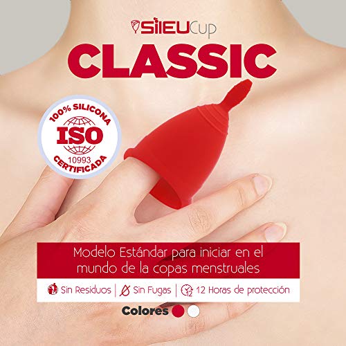 Copa Menstrual Sileu Cup Classic - Alternativa ecológica y natural a tampones y compresas - Bolsa de regalo - Talla L, Transparente