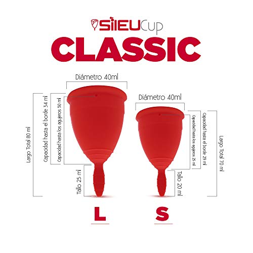 Copa Menstrual Sileu Cup Classic - Alternativa ecológica y natural a tampones y compresas - Bolsa de regalo - Talla S, Rojo