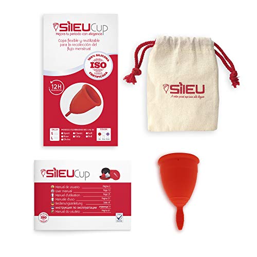 Copa Menstrual Sileu Cup Classic - Alternativa ecológica y natural a tampones y compresas - Bolsa de regalo - Talla S, Rojo