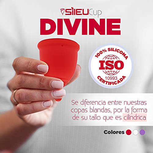 Copa Menstrual Sileu Cup Divine - Fácil de Extraer - Ayuda a prevenir infecciones urinarias y la cistitis - Alternativa ecológica y natural a tampones y compresas - Talla S, Transparente