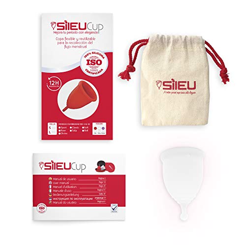 Copa Menstrual Sileu Cup Divine - Fácil de Extraer - Ayuda a prevenir infecciones urinarias y la cistitis - Alternativa ecológica y natural a tampones y compresas - Talla S, Transparente