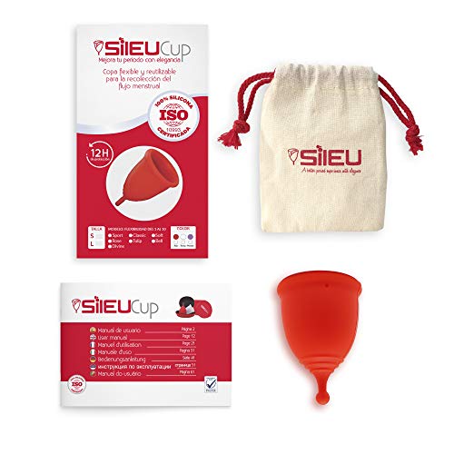 Copa Menstrual Sileu Cup Divine - Fácil de Extraer - Ayuda a prevenir infecciones urinarias y la cistitis - Alternativa ecológica y natural a tampones y compresas - Talla L, Rojo