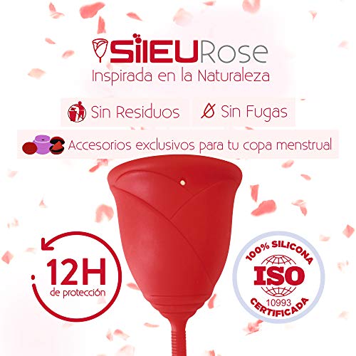 Copa Menstrual Sileu Cup Rose - Modelo de iniciación sencillo de colocar - Ayuda a prevenir infecciones urinarias y la cistitis - Talla L, Rojo, Flexibilidad Standard