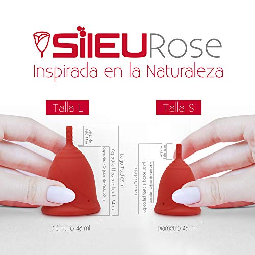 Copa Menstrual Sileu Cup Rose - Modelo de iniciación sencillo de colocar - Ayuda a prevenir infecciones urinarias y la cistitis - Talla L, Rojo, Flexibilidad Standard