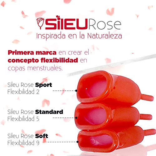 Copa Menstrual Sileu Cup Rose - Modelo de iniciación sencillo de colocar - Ayuda a prevenir infecciones urinarias y la cistitis - Talla L, Rojo, Flexibilidad Standard