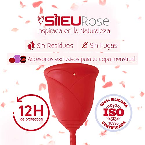 Copa Menstrual Sileu Cup Rose - Modelo de iniciación sencillo de colocar - Ayuda a prevenir infecciones urinarias y la cistitis - Talla S, Rojo, Flexibilidad Standard