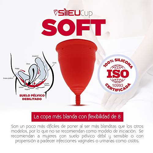 Copa Menstrual Sileu Cup Soft - Ayuda prevenir infecciones urinarias, cistitis, vejigas sensibles, calambres, cólicos menstruales - Disminuye dolor causado por menstruación - Talla S, Rojo