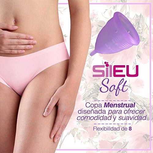 Copa Menstrual Sileu Cup Soft - Mujeres con Vejigas sensibles calambres cólicos menstruales - Ayuda a prevenir cistitis - La más vendida en farmacias - Talla S Morado + Esterilizador Plegable Morado