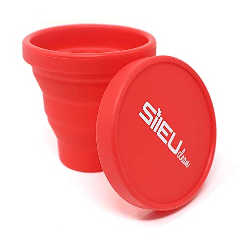 Copa Menstrual Sileu Cup Sport - Copa deportiva para deportes - Fácil de poner y quitar, suave e hipoalergénica - Recomendada por ginecólogos - Talla S, Color Morado + Esterilizador Plegable Rojo