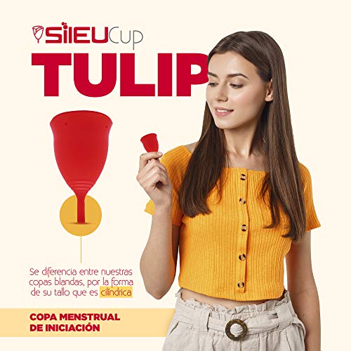 Copa Menstrual Sileu Cup Tulip - Alternativa ecológica y natural a tampones y compresas - Las mejores opiniones de nuestros clientes, recomendada por ginecólogos - Talla L, Transparente